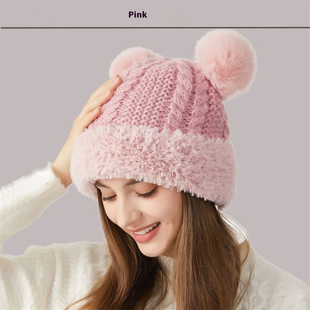 Winter Cute Fur Ball Knitted Hat Outdoor