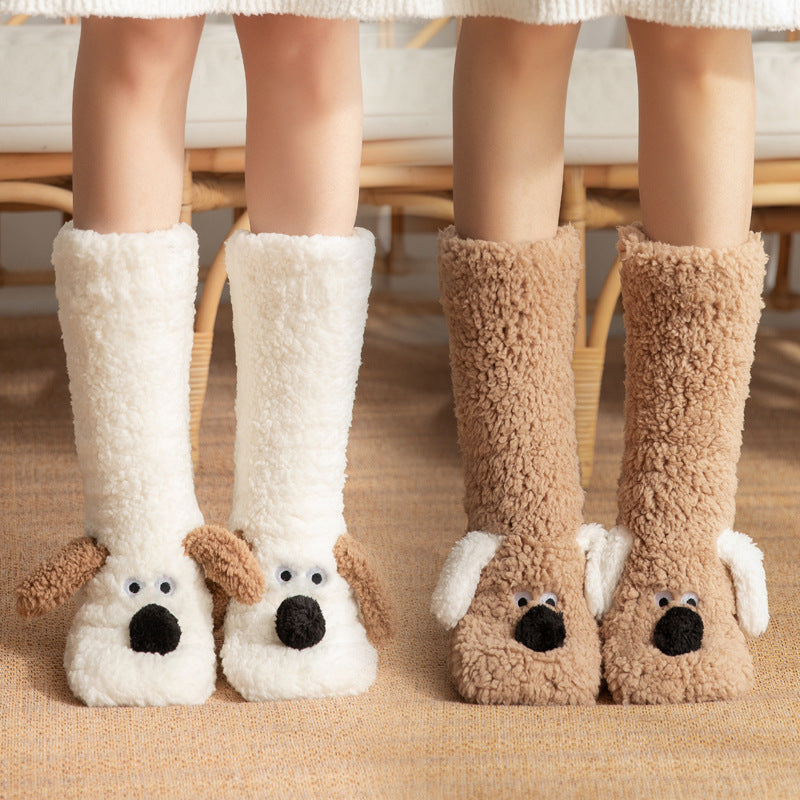 Cute Cartoon Dog Floor Socks Winter Warm Socks For Women