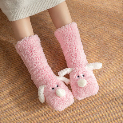 Cute Cartoon Dog Floor Socks Winter Warm Socks For Women