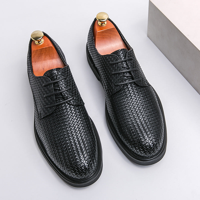 Plus Size 3D Woven Leather Shoes Men's Youth Platform British Shoes