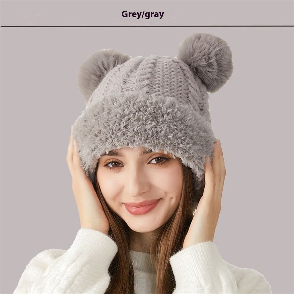 Winter Cute Fur Ball Knitted Hat Outdoor