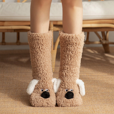 Cute Cartoon Dog Floor Socks Winter Warm Socks For Women