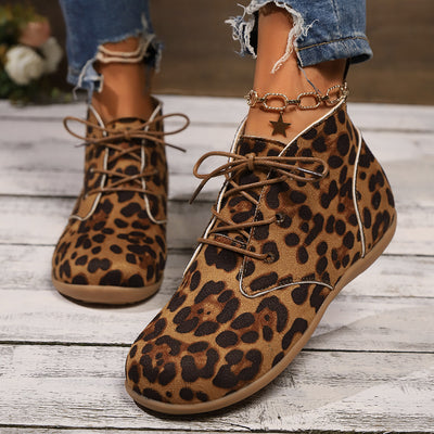 New Lace-up Flat Leopard Print Casual Boots