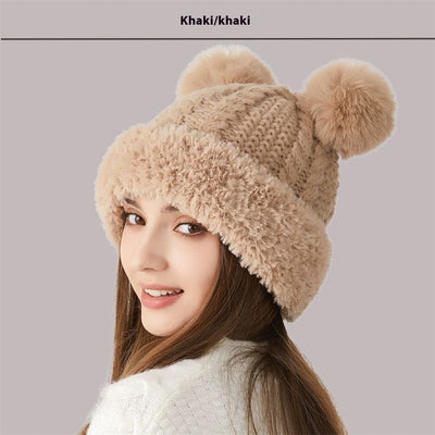 Winter Cute Fur Ball Knitted Hat Outdoor