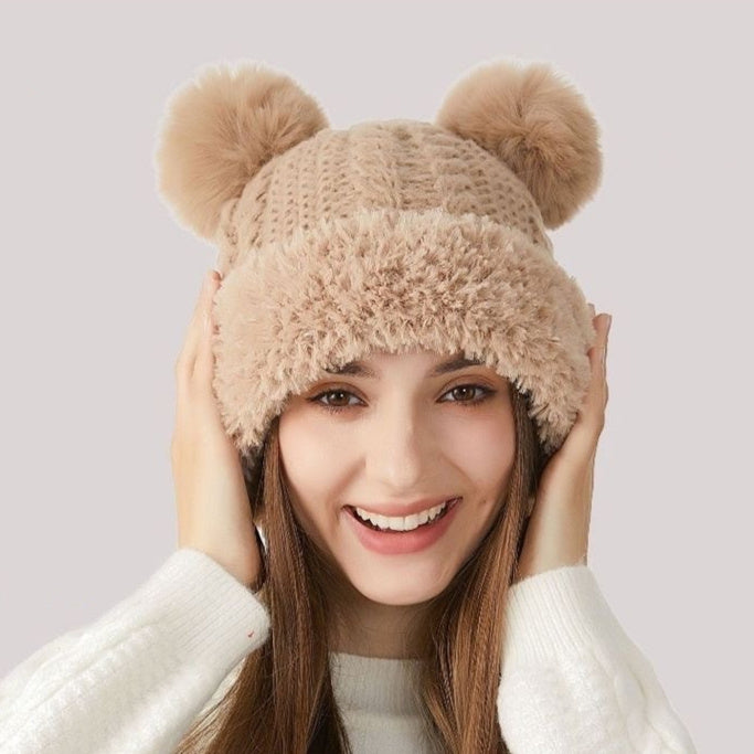 Winter Cute Fur Ball Knitted Hat Outdoor