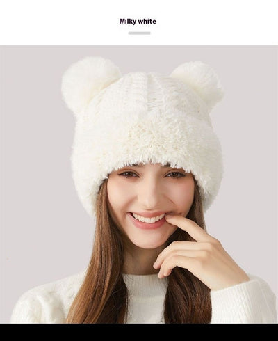 Winter Cute Fur Ball Knitted Hat Outdoor