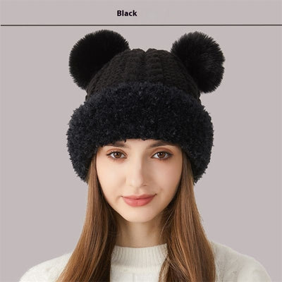 Winter Cute Fur Ball Knitted Hat Outdoor