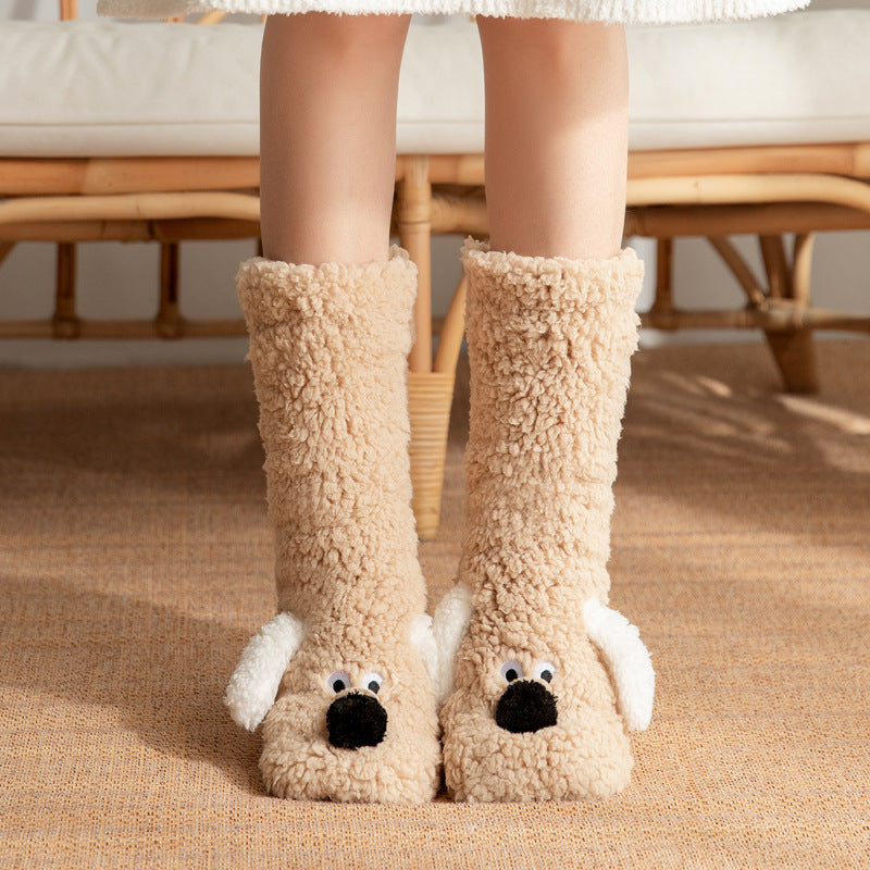 Cute Cartoon Dog Floor Socks Winter Warm Socks For Women