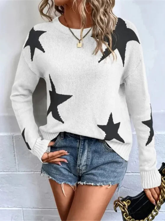 Loose Round Neck XINGX Pattern Pullover Knitted Long Sleeve Sweater