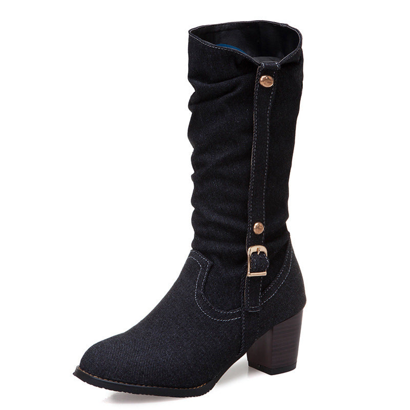 Middle Denim Women's High Heels High Boots