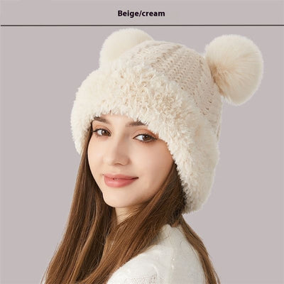 Winter Cute Fur Ball Knitted Hat Outdoor