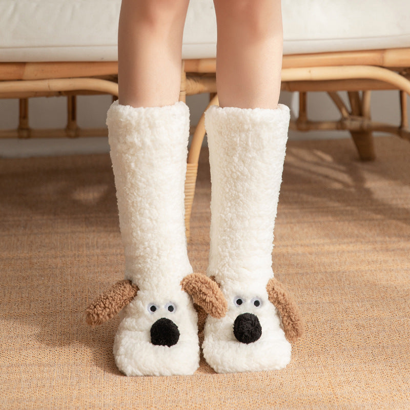 Cute Cartoon Dog Floor Socks Winter Warm Socks For Women