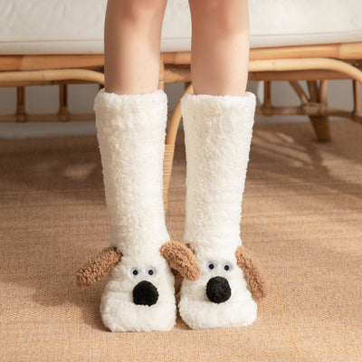 Cute Cartoon Dog Floor Socks Winter Warm Socks For Women